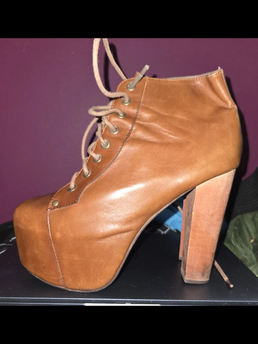 Jeffrey Campbell LITA BROWN Platform Lace-Up Bootie
